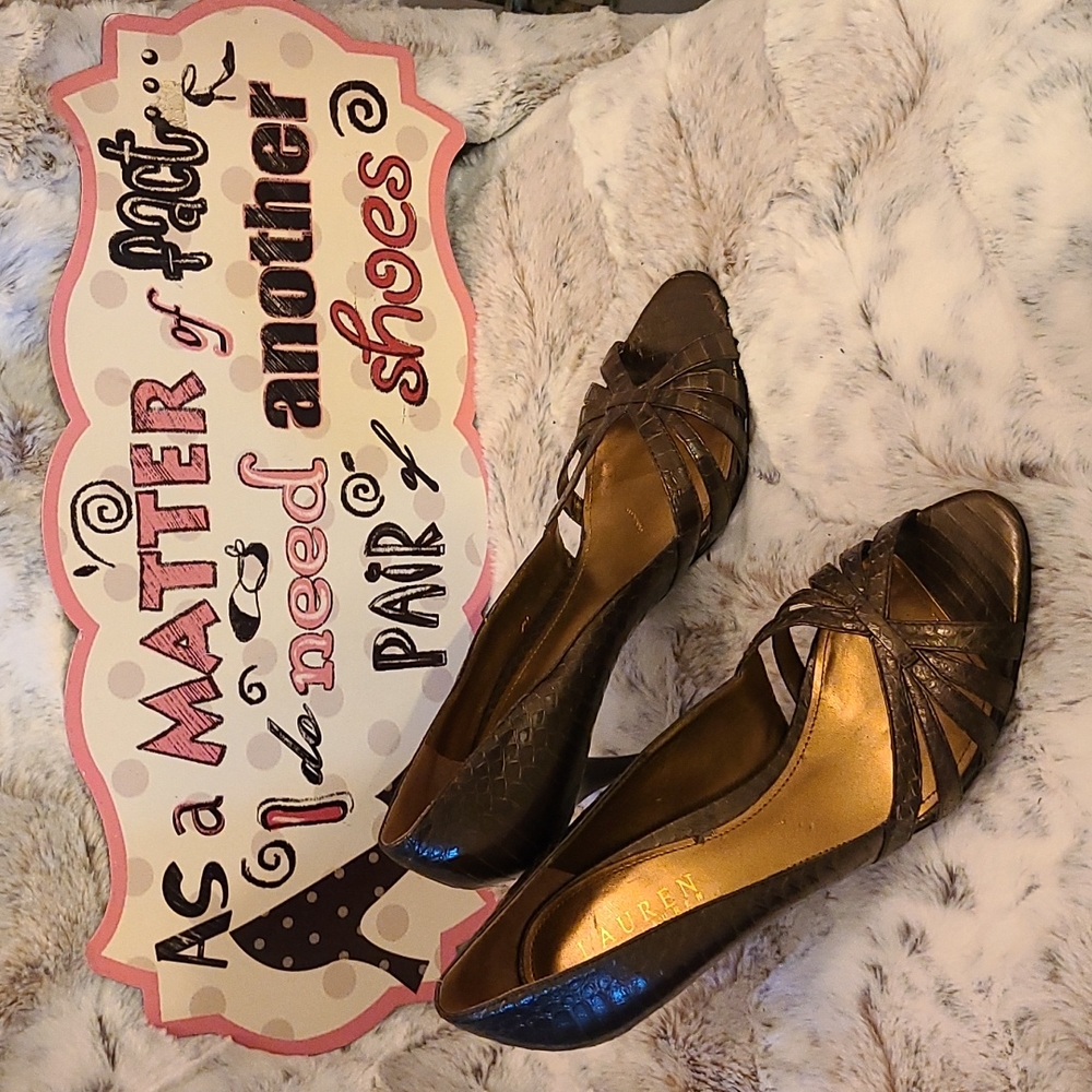 Lauren Ralph Lauren Metallic Bronze Open Toe Pumps size 7M